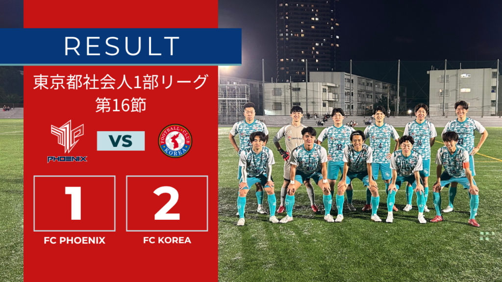 【結果情報】東京都1部リーグ 第16節 vs FC KOREA(1-2)